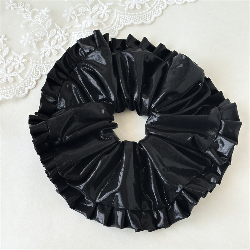 Women's Elegant Satin Pleated Hair Tie Silver Embroidered Flower