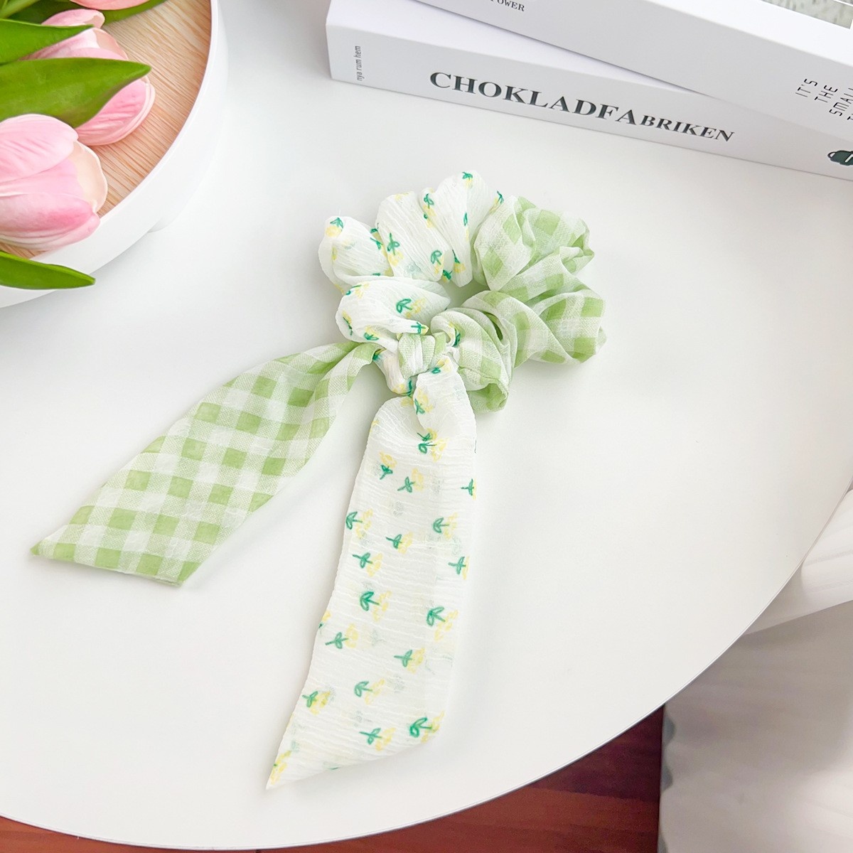 Women's Elegant Fabric Party Hair Ties Fresh Floral Grid Pattern