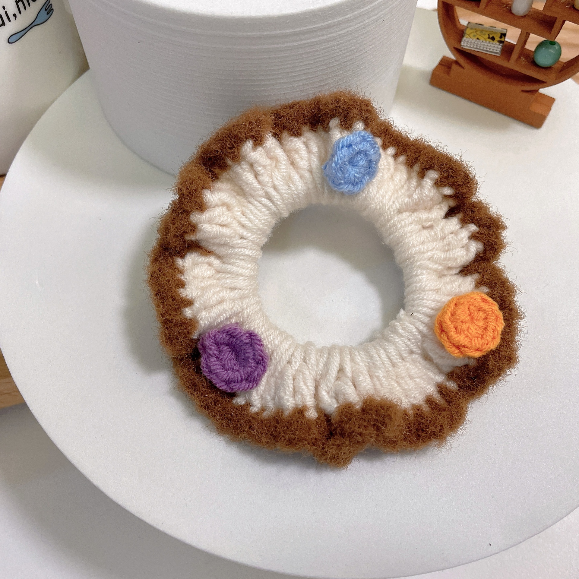 Girls Winter Hand Knitted Flannel Scrunchie Hair Tie Solid Color