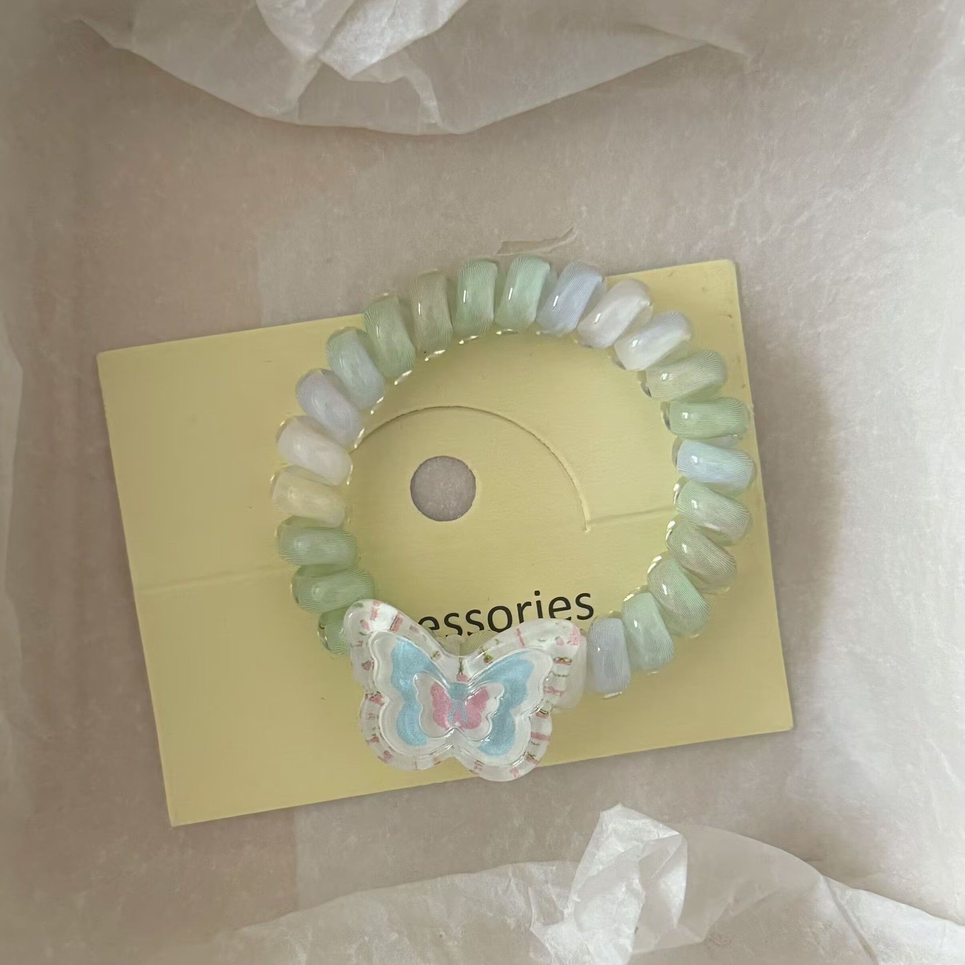 Girls Summer Phone Line Ponytail Hair Bands Ice Transparent Butterfly