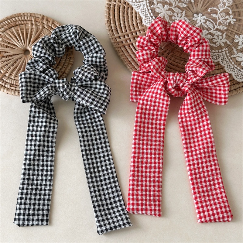 Women's Plaid Fabric Bow Knot Hair Ties Simple Red Black Hair Accessories