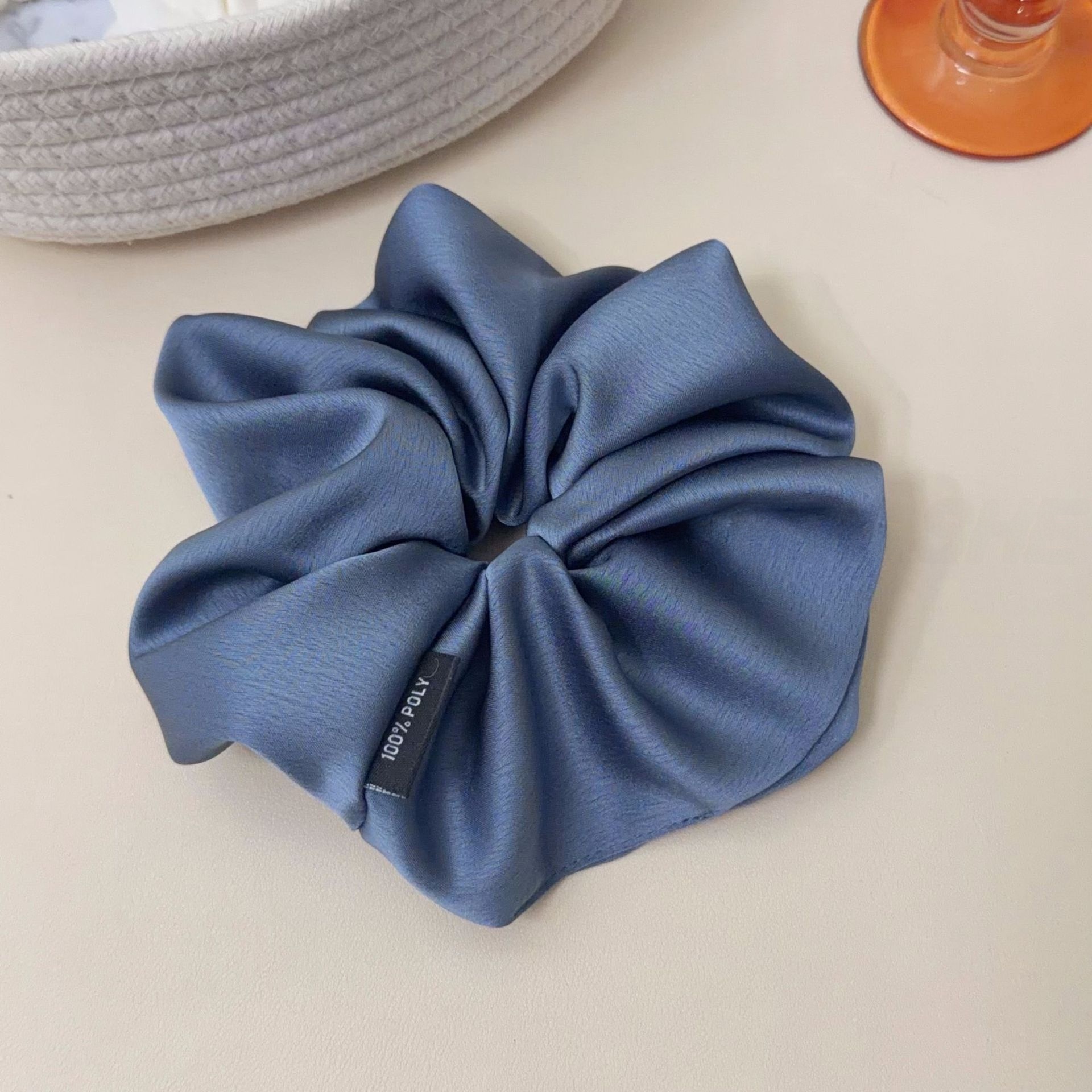 Women's Elegant Satin Hair Scrunchie For Daily Wear Solid Dark Blue