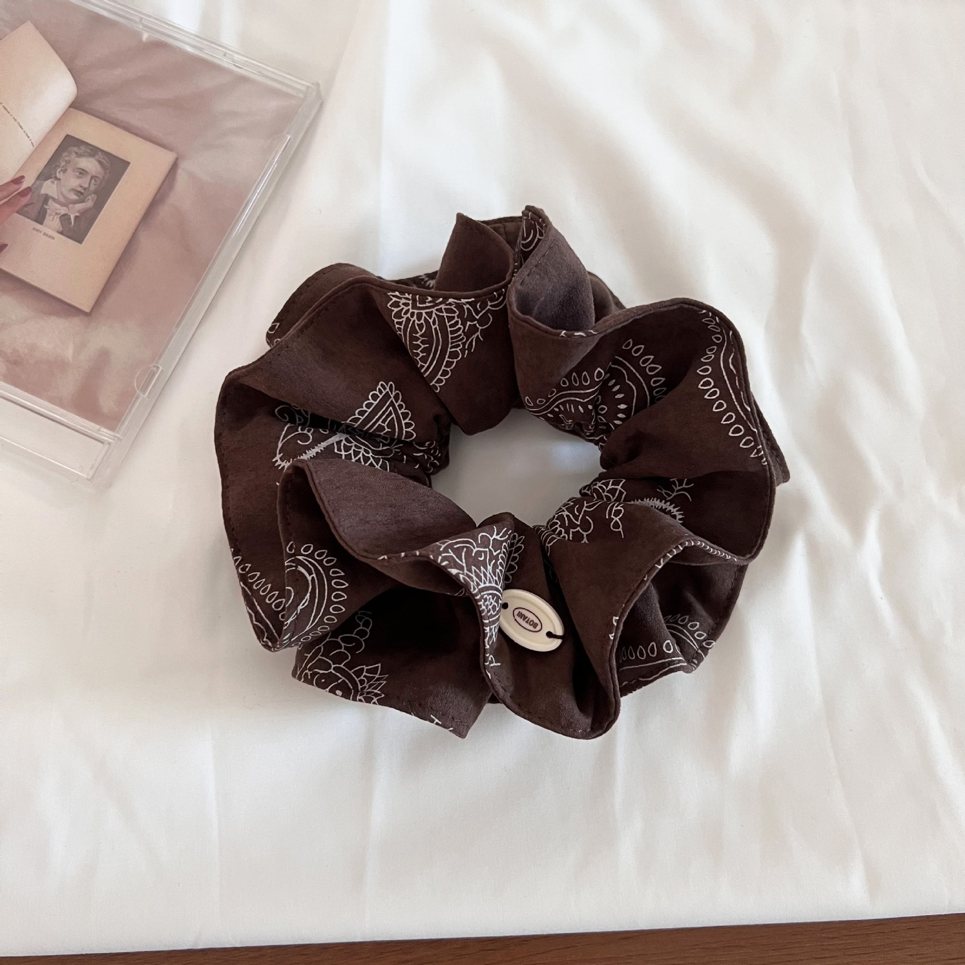 Women's Autumn Soft Cloth Telephone Cord Hair Tie Coffee Floral