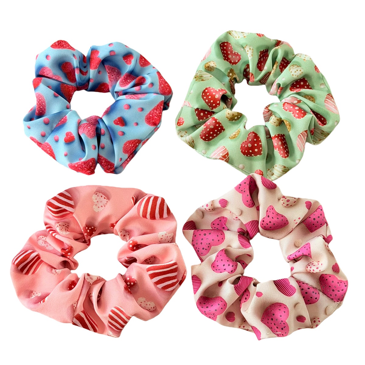 Women's Elastic Fabric Large Bow Hair Tie Valentine Candy Heart Print