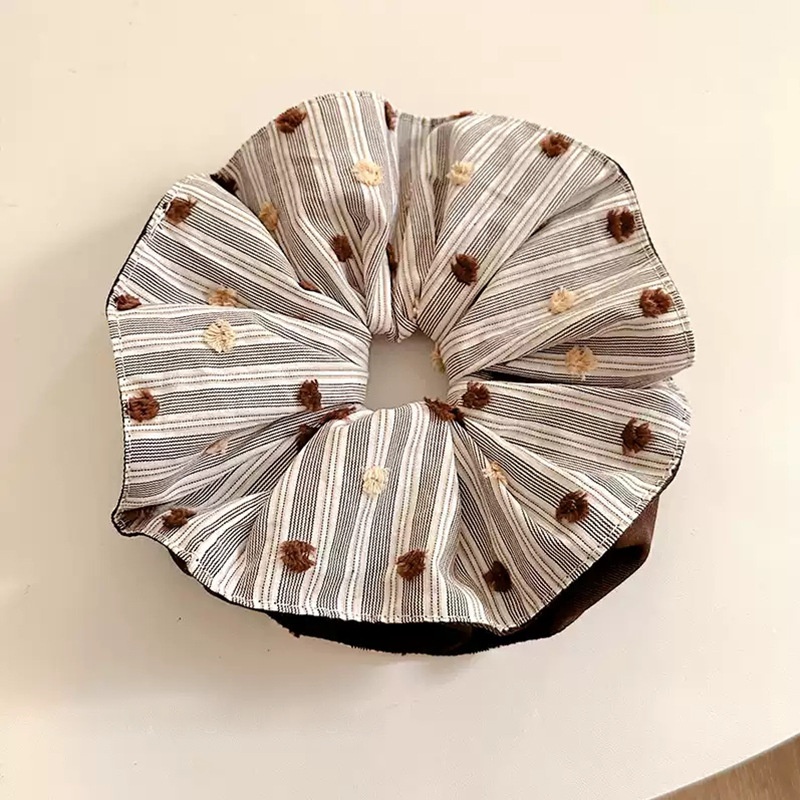 Women's Vintage Large Fabric Bun Hair Tie Autumn Winter Accessory Brown