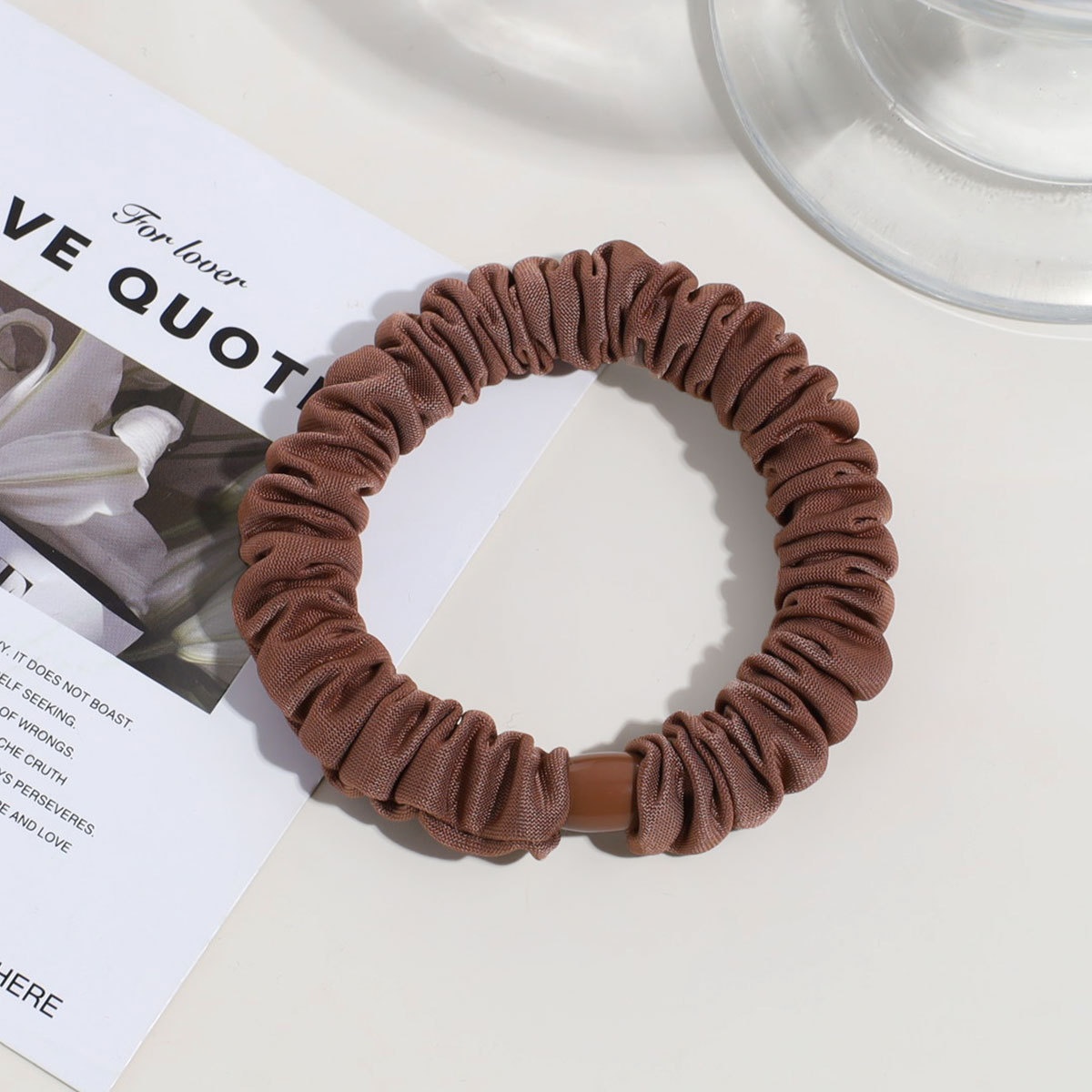 Women's Simple Brown Satin Hair Tie, Durable Solid Color Hair Accessory