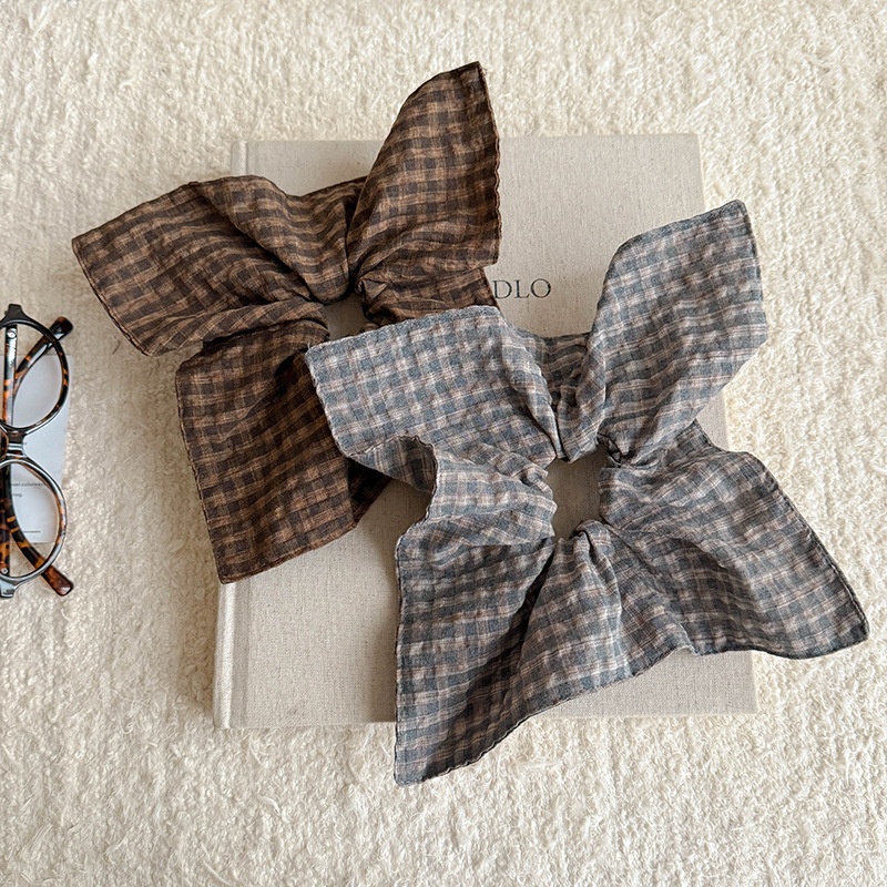 Women's Retro Autumn Winter Cloth Scrunchies Grey Checkered Plaid