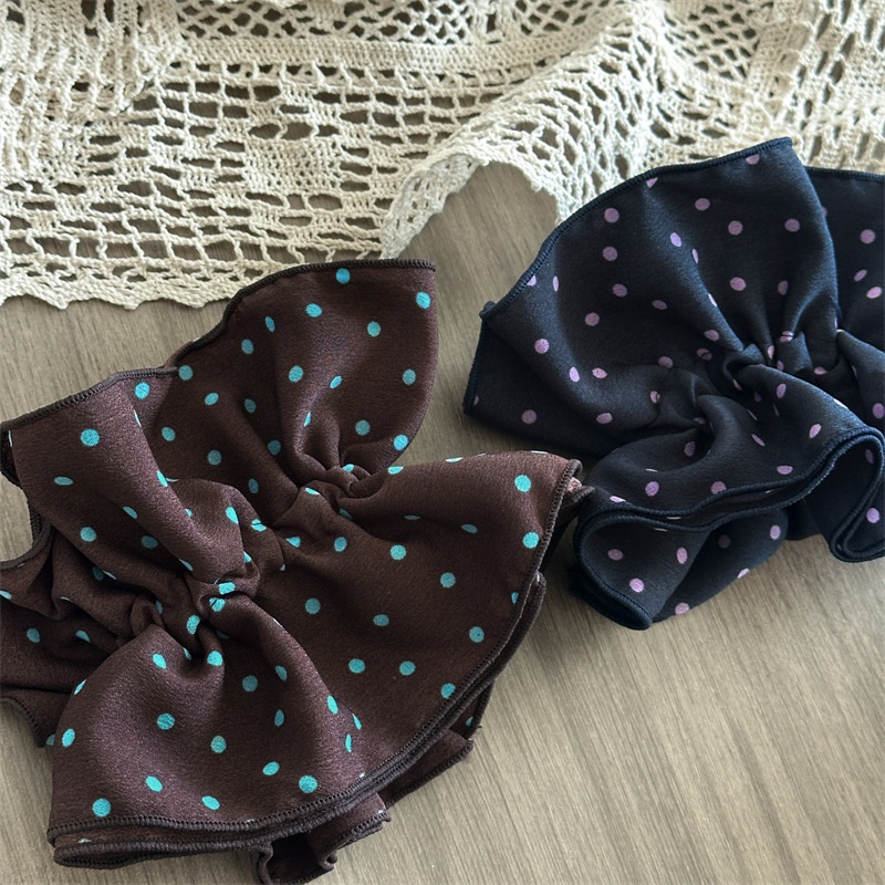 Women's Large Polka Dot Satin Headband French Coffee Black Ethnic Hair Tie