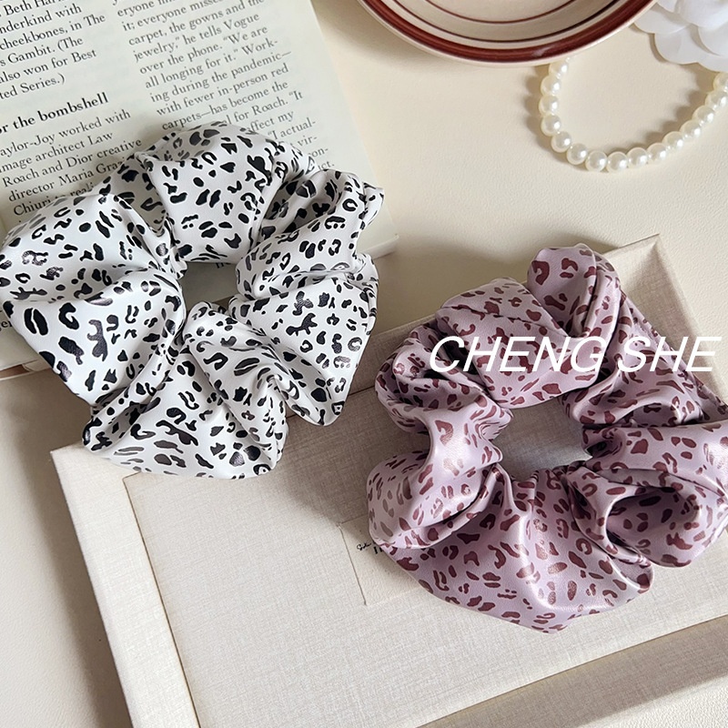 Women's Retro Leopard Print Leather Hair Tie Large Elastic INS Bun Headwear