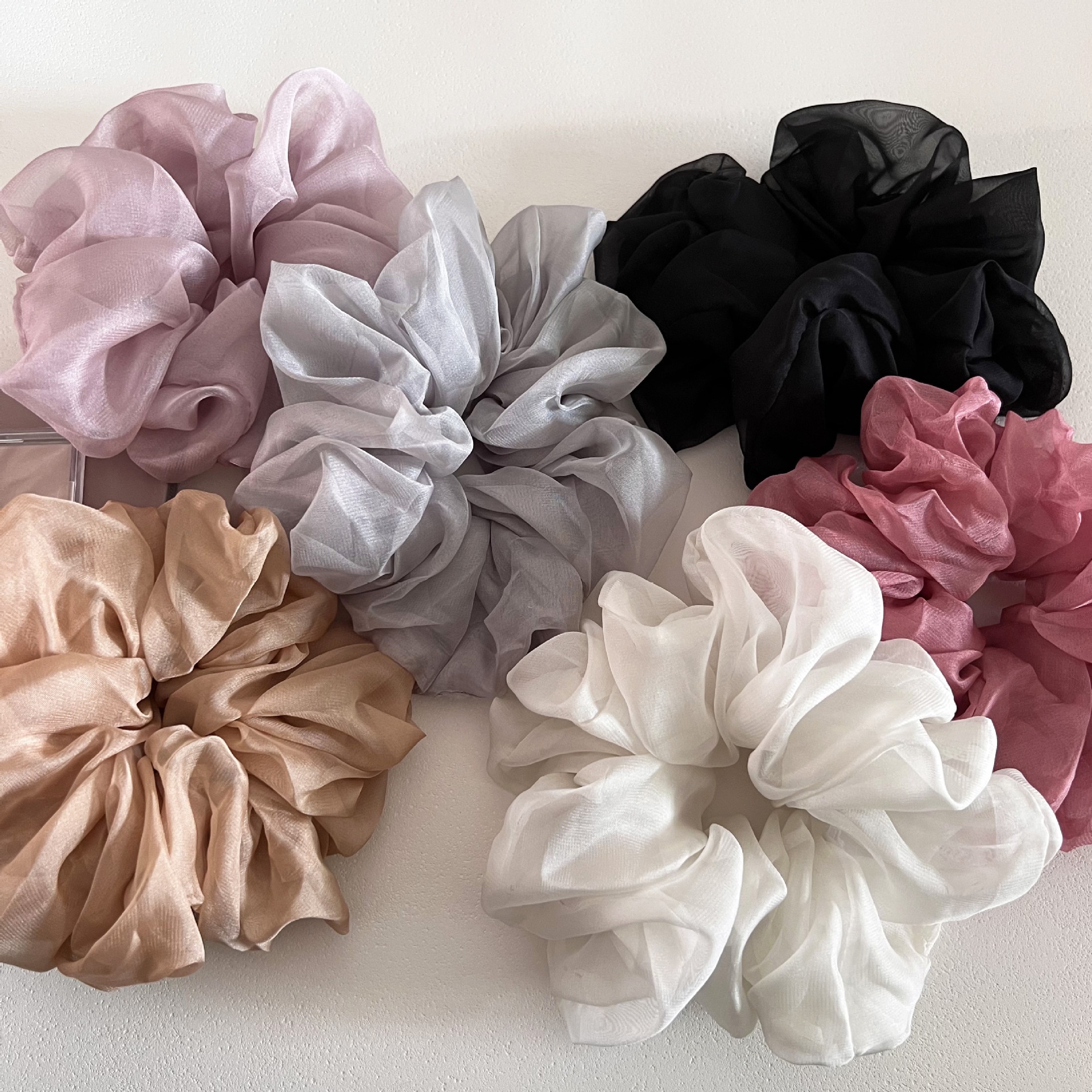 Women's Soft Mesh Loose Bun Hair Tie French Gauze Scrunchie Solid Color