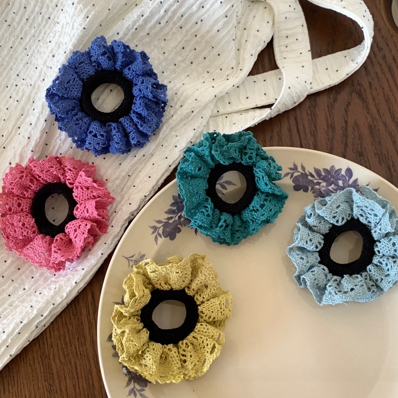 Women's Elegant Lace Hair Tie in Light Blue, Solid Color Spring Accessory