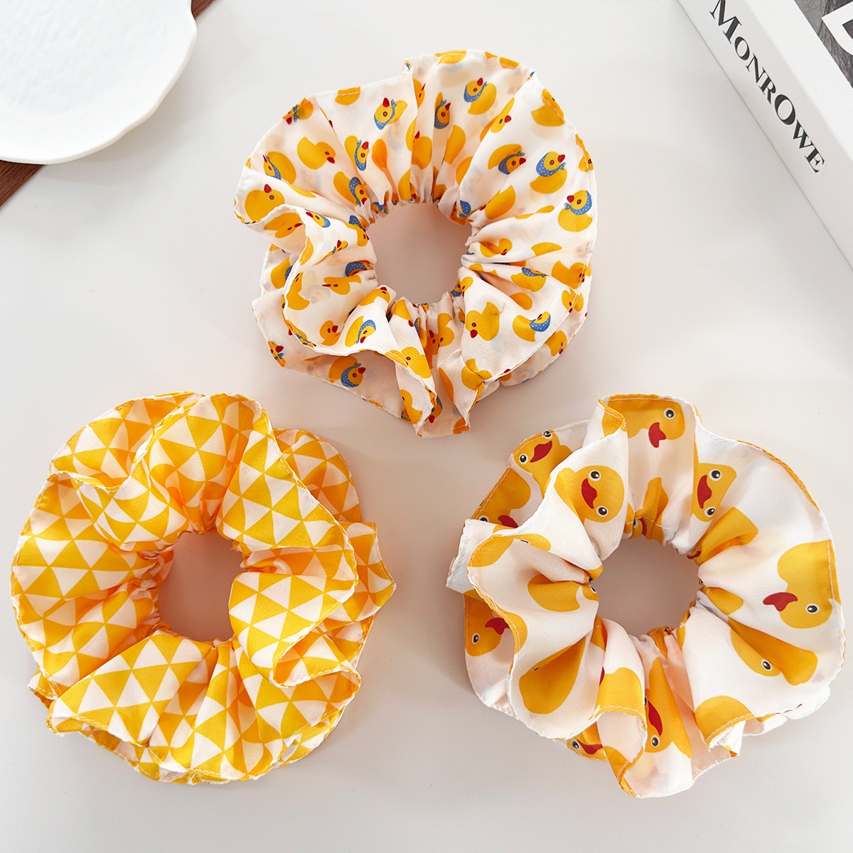 Women's Pleated Cloth Hairband Yellow Cartoon Duck Triangle Pattern