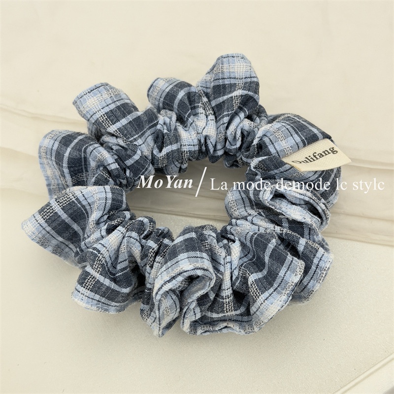 Women's Retro Cloth Hair Tie Blue Checkered Plaid Scrunchie for Spring
