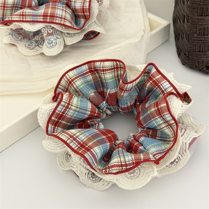 Women's Everyday Fabric Hair Tie Scrunchie Plaid Lace Patchwork