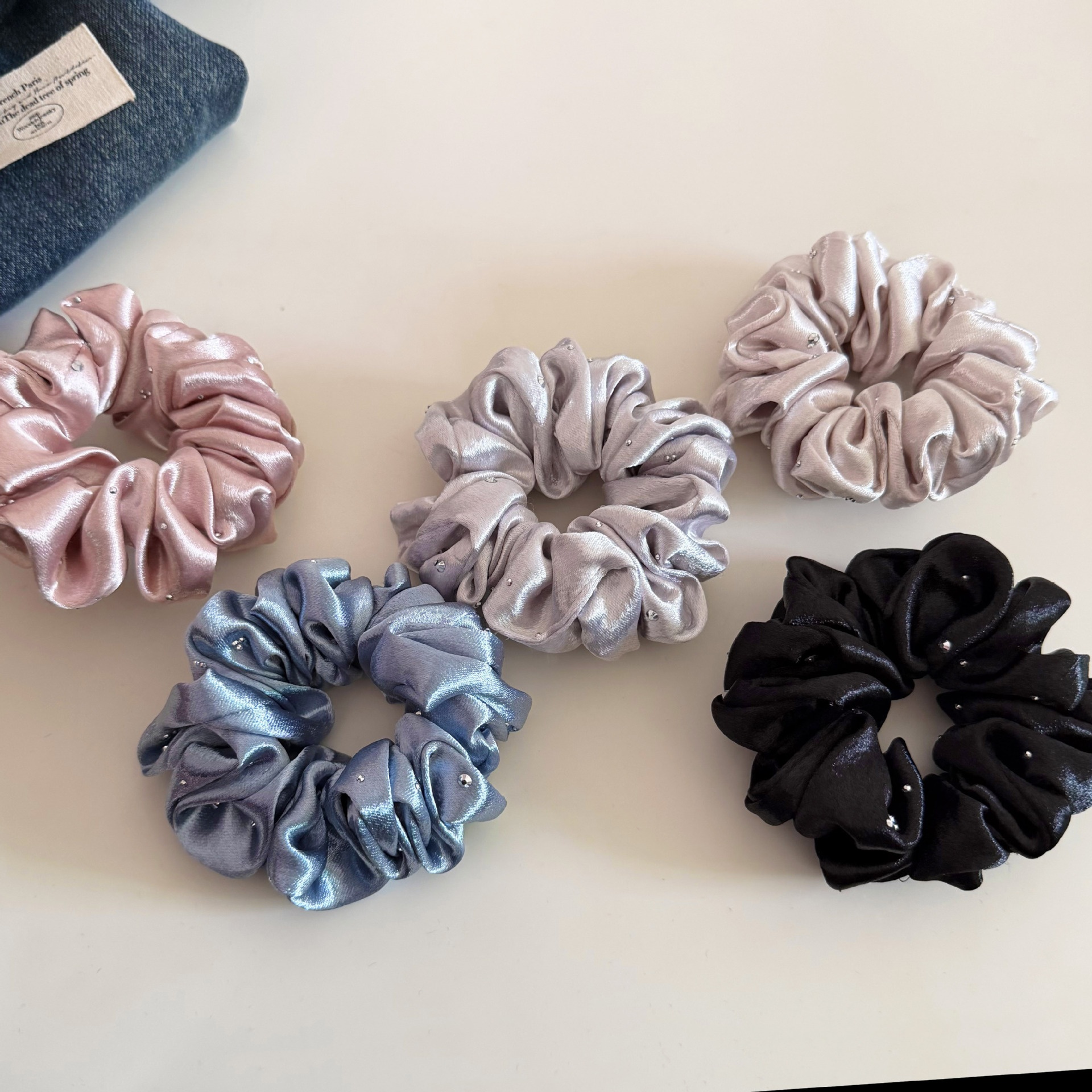 Women's French Rhinestone Folded Star Satin Headband Solid Colors