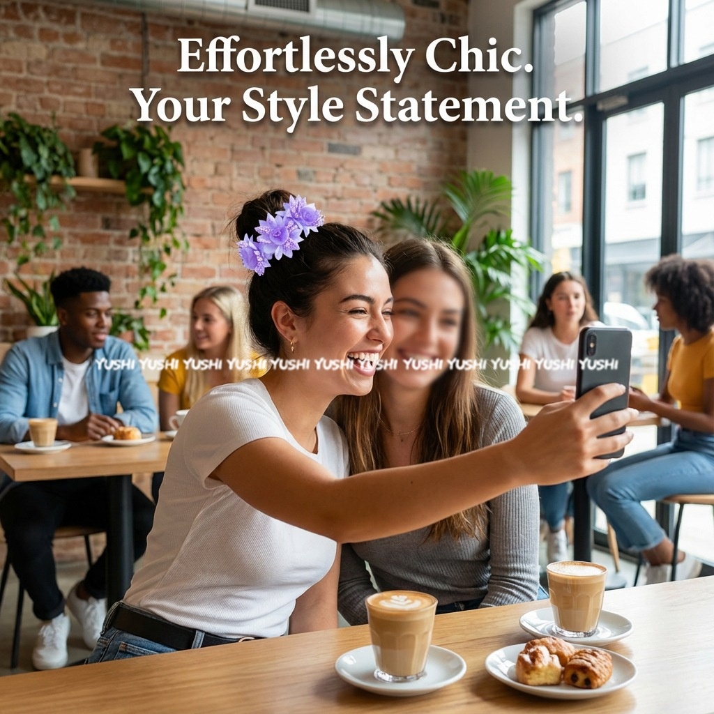 Women's Vintage Rose Cloth Hair Tie For Winter Champagne Floral