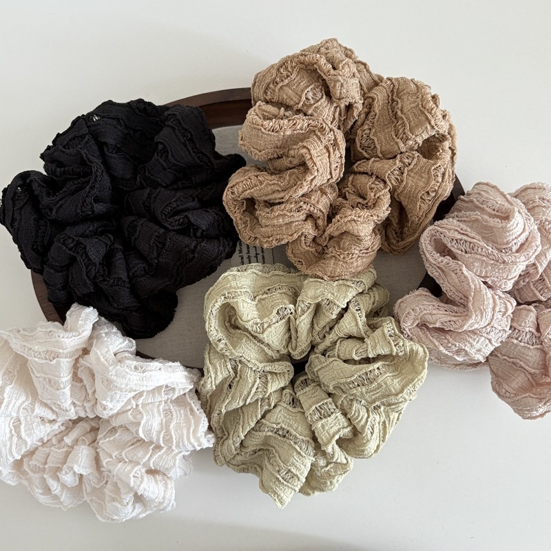 Women's French Soft Lace Bubble Cloud Hair Ties Elegant Solid Color Scrunchies
