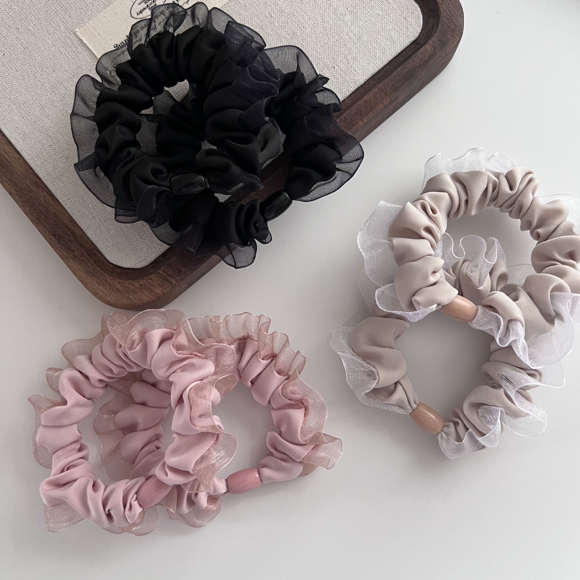 Women's High Elastic Mesh Hairband Low Ponytail Fixer Beige Pink Black