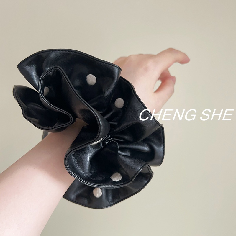 Women's Black PU Leather Polka Dot Hair Ties Sweet Cool Slim Waist Hair Bands