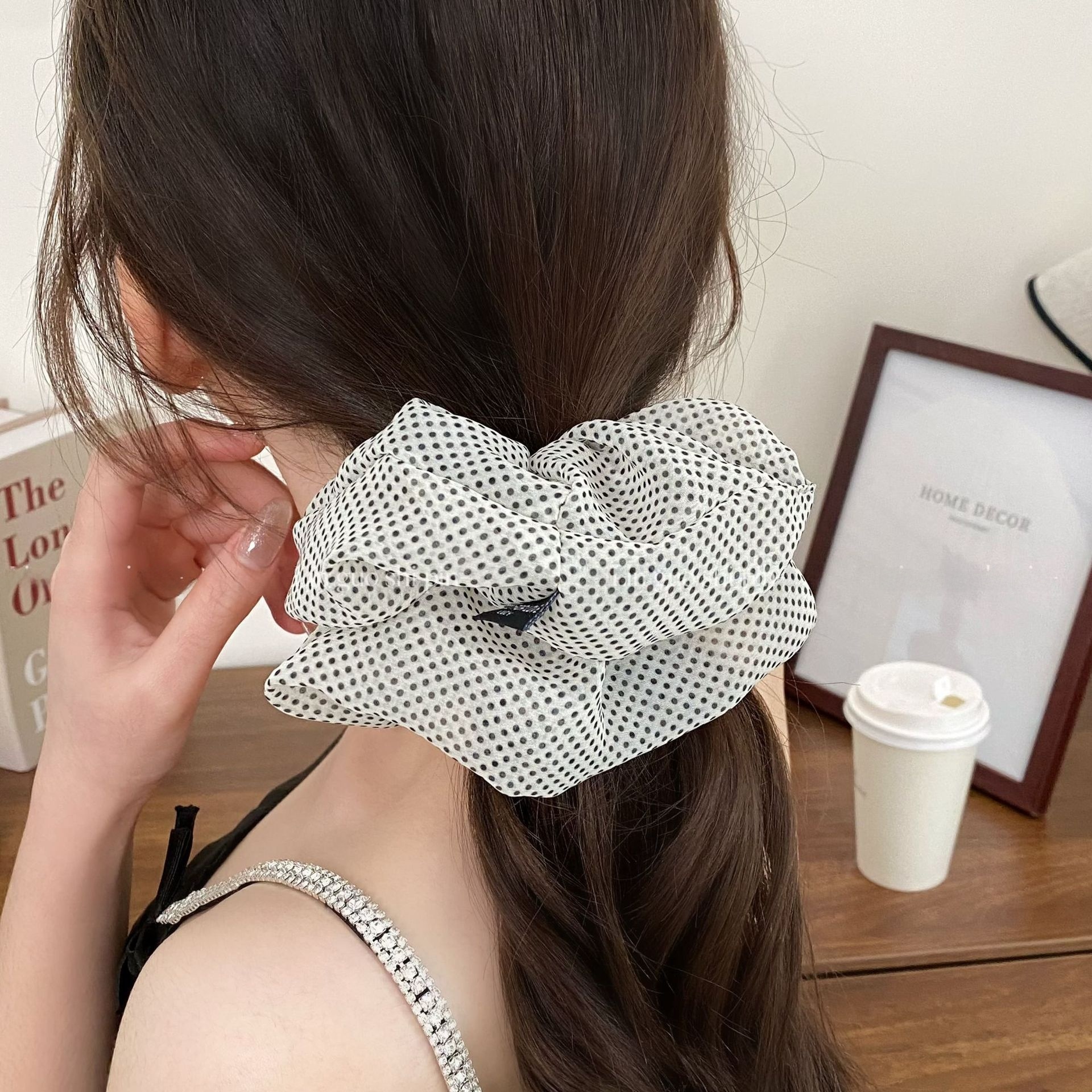 Women's Polka Dot Gauze Hair Tie, Elegant Spring Summer Styling Accessory
