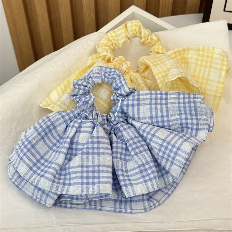 Women's Stylish Cloth Hair Scrunchie For Daily Wear Yellow Blue Plaid