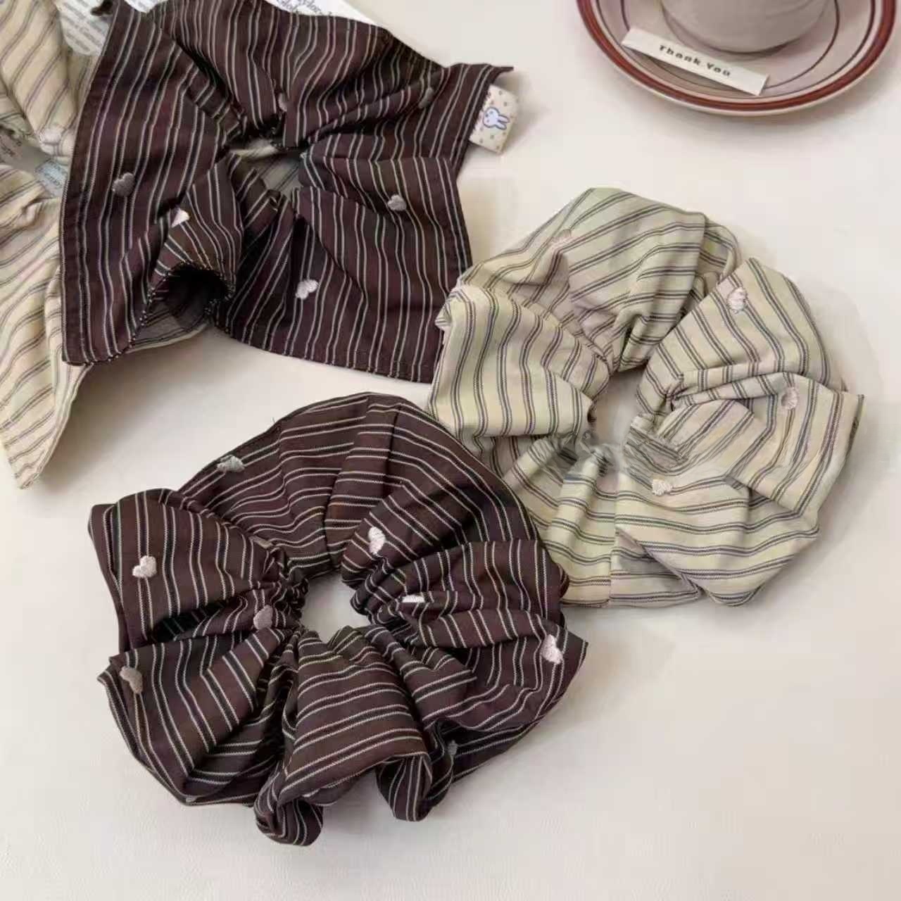 Women's Spring French Style Cloth Hair Tie Coffee Heart Pattern