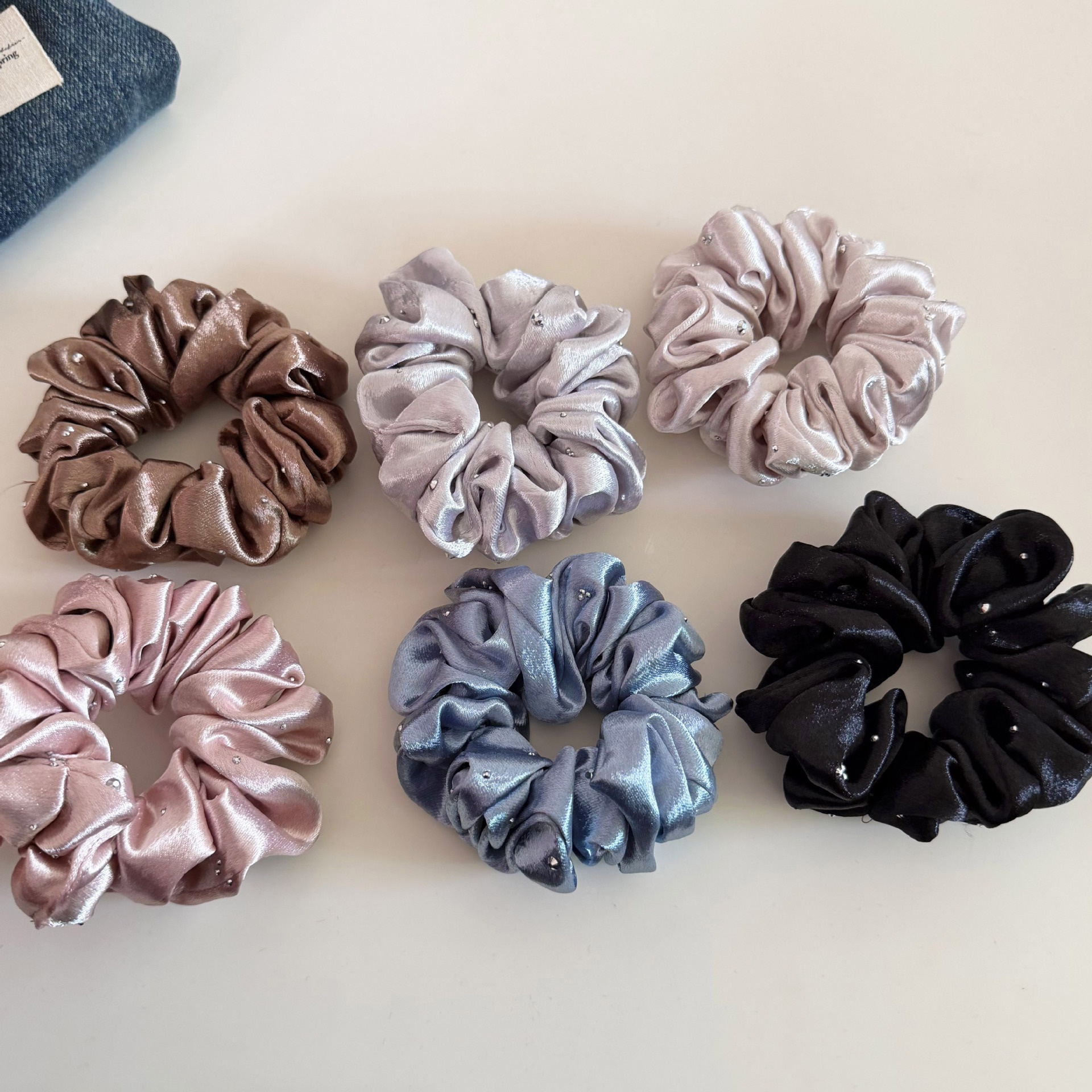 Women's French Rhinestone Folded Star Satin Headband Solid Colors