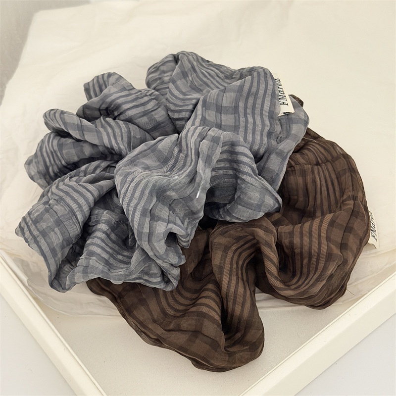 Women's Soft Cloth Spring Hair Tie Retro Scrunchie Grey Stripe