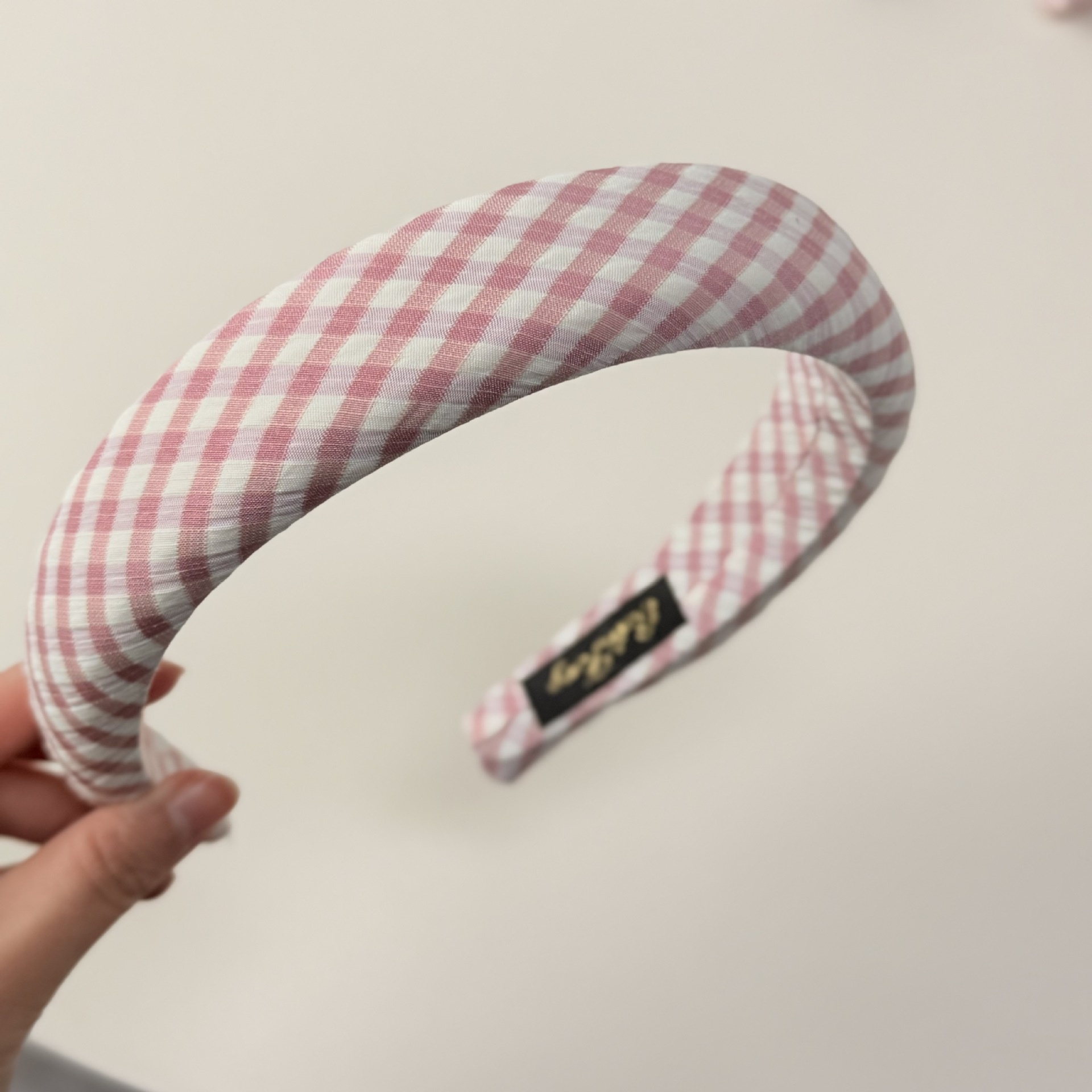 Women's Stylish Cloth Hair Tie in Pink Plaid for Spring and Summer