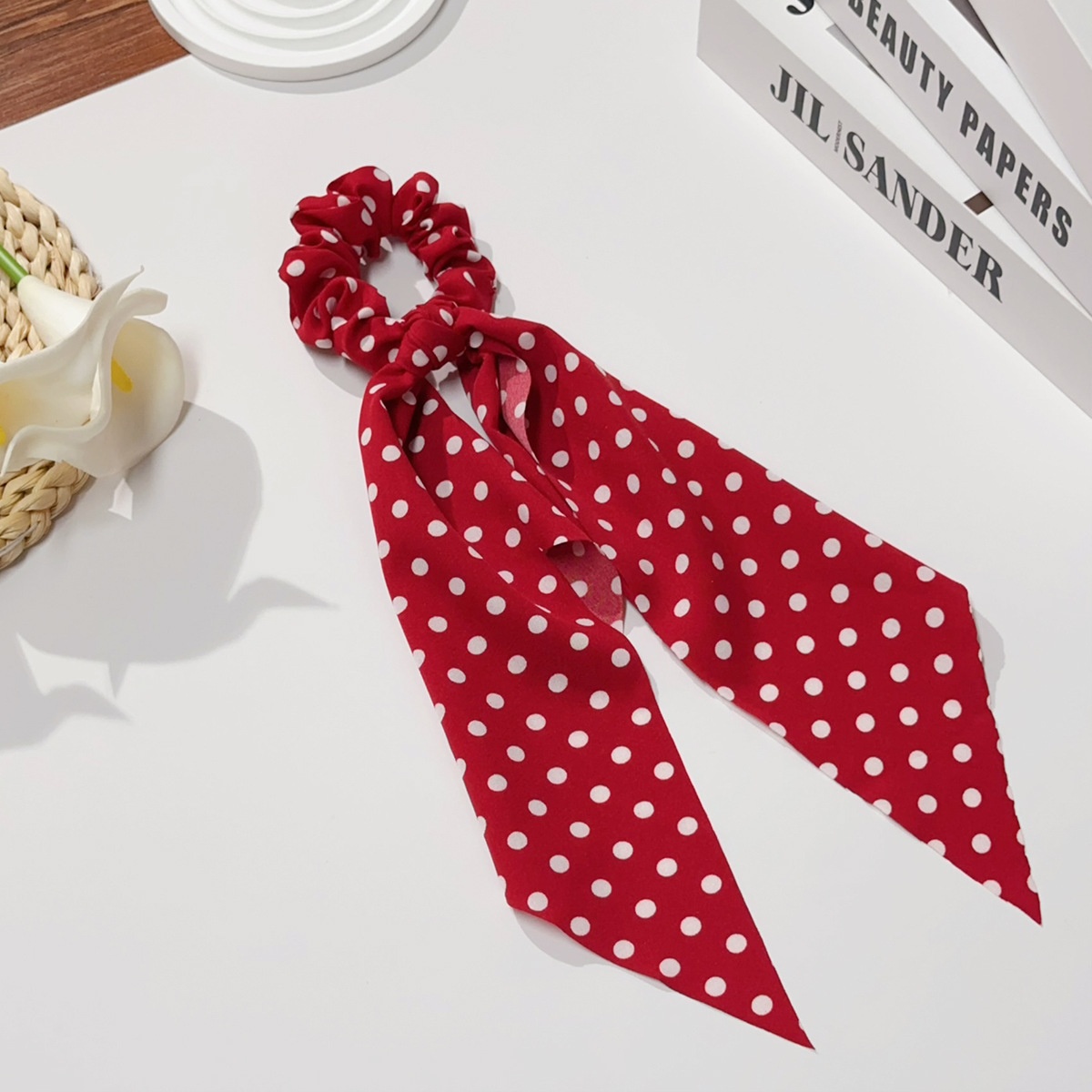 Women's High Elastic Cloth Bow Ponytail Holders Retro Polka Dots