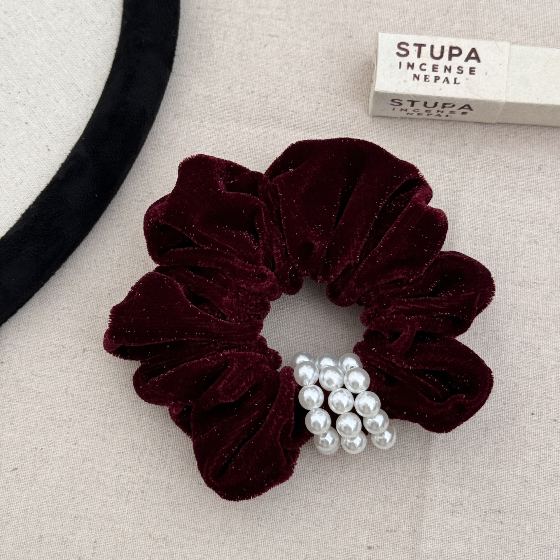 Handmade Pearl Velvet Shiny Autumn Winter Hairband Headband Multifunctional Elastic Hairband Princess