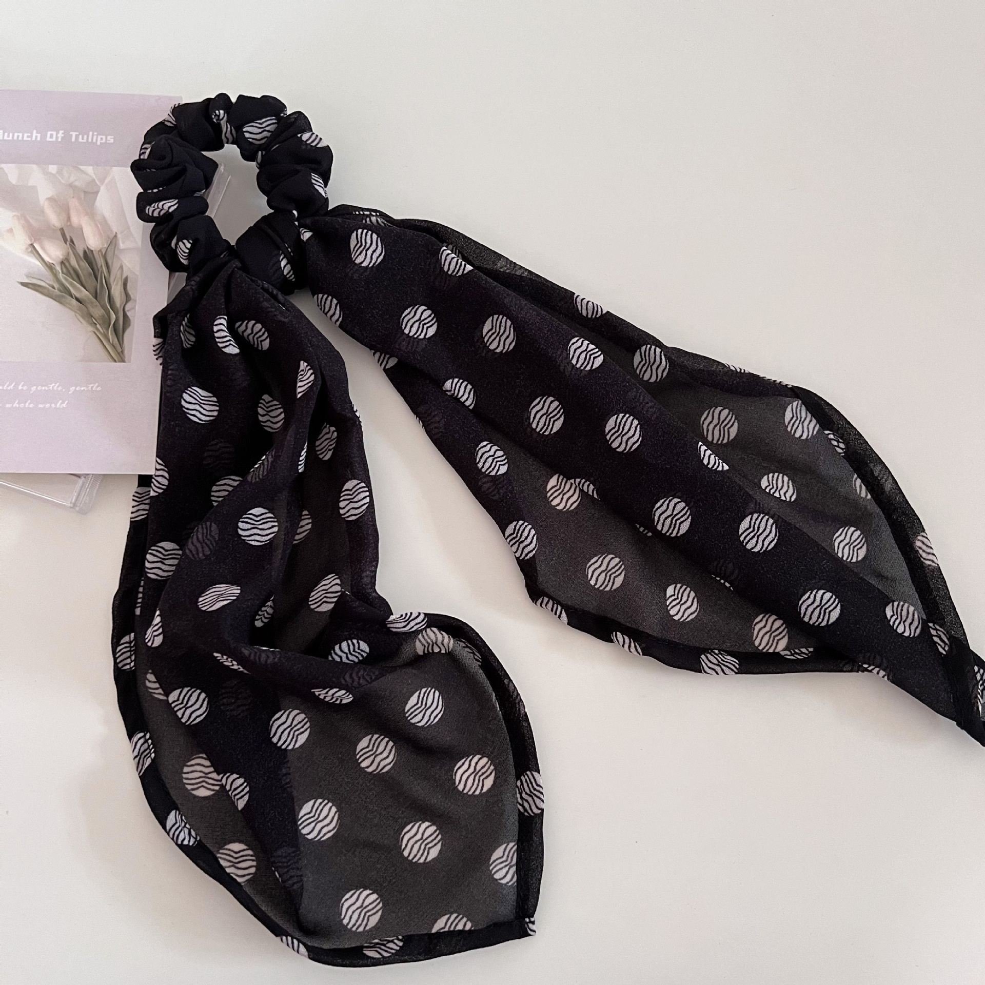 Women's Vintage Cloth Hair Tie For Ponytails Brown Polka Dot