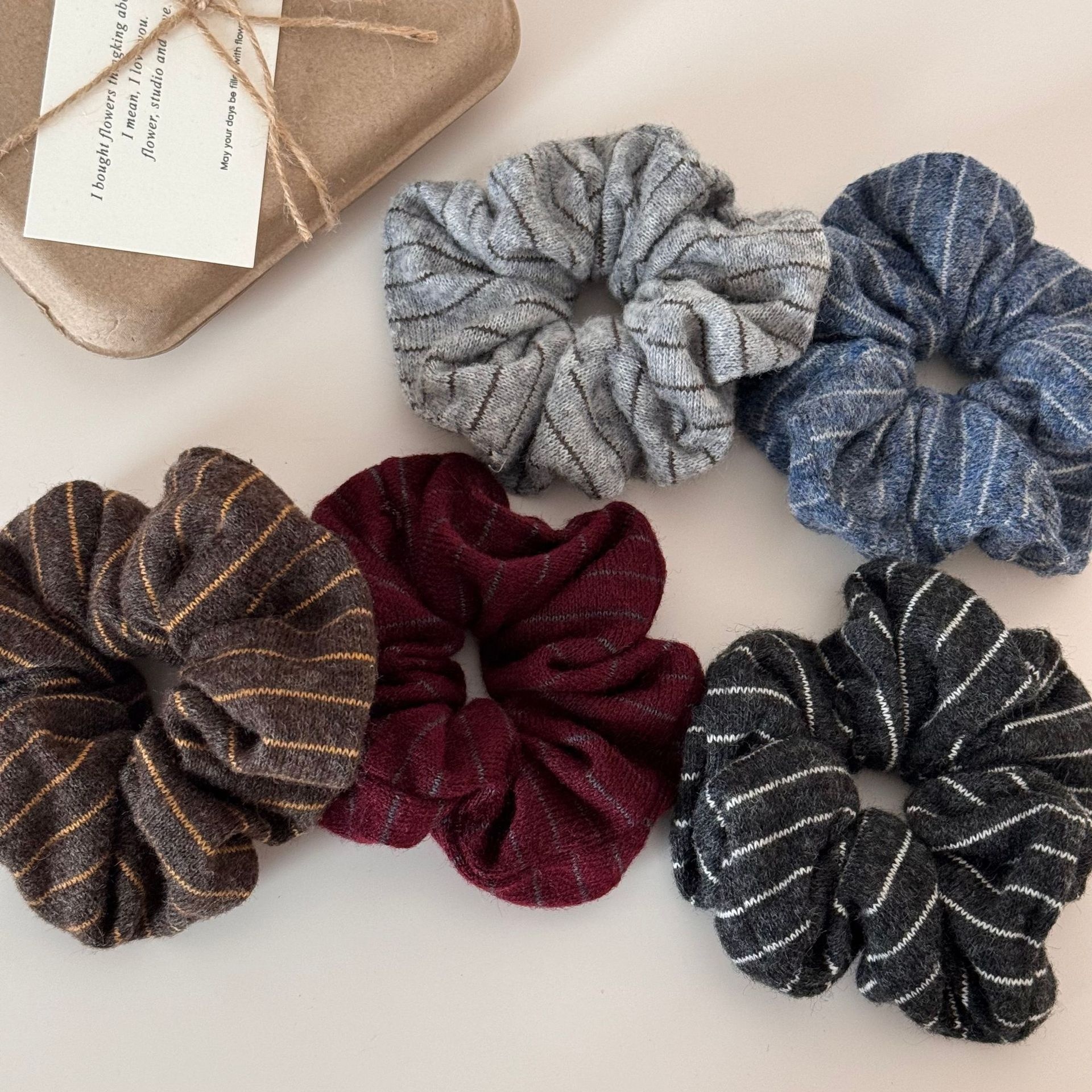 Girls Premium Knitted Woolen Bun Hair Ties Autumn Winter Striped