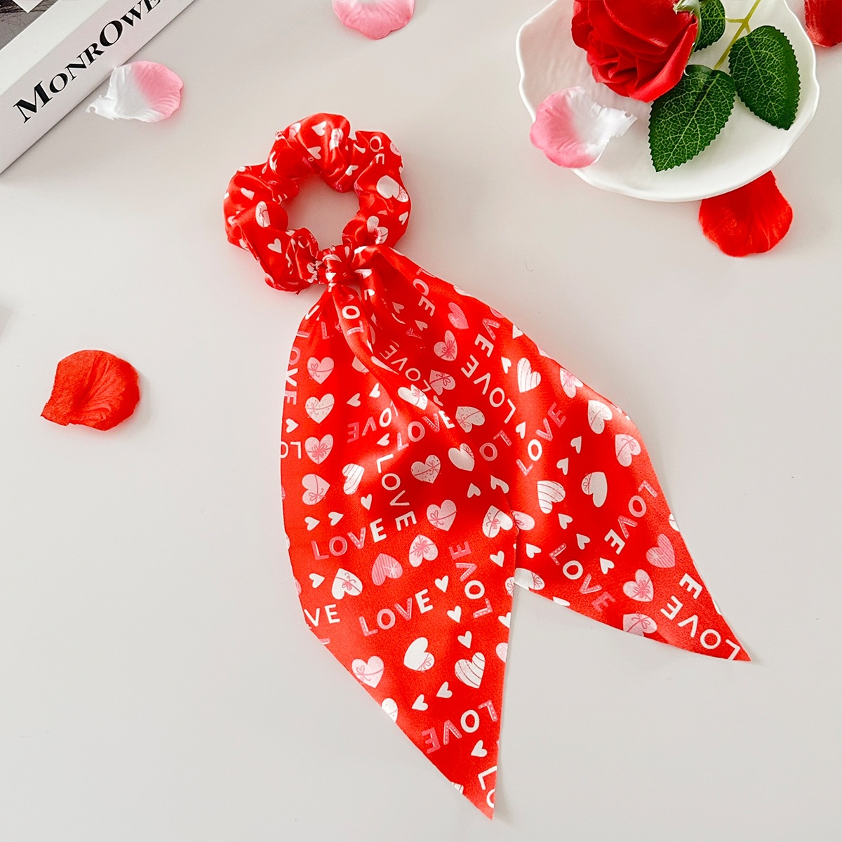 Women's Valentine's Day Sweetheart Lip Print Cloth Ribbon Elastic Hair Tie