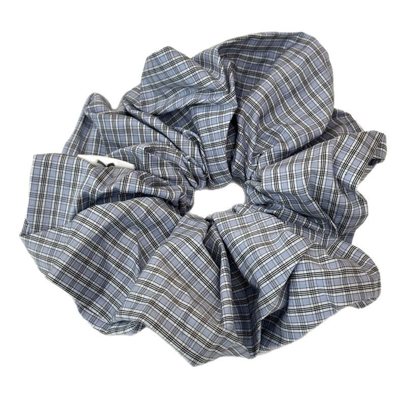 Women's Soft Cloth Hair Tie, Stylish Blue Plaid Scrunchie for All Seasons