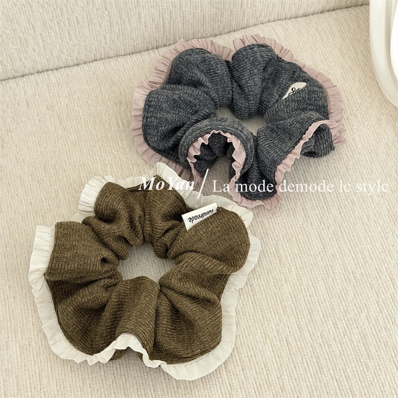 Women's Retro Everyday Soft Knit Hair Tie Grey Floral Color Block