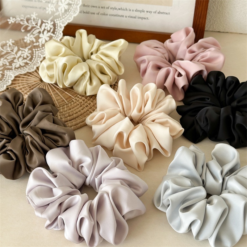 Women's French Style Satin Hair Tie For Spring Daily Wear Solid Beige