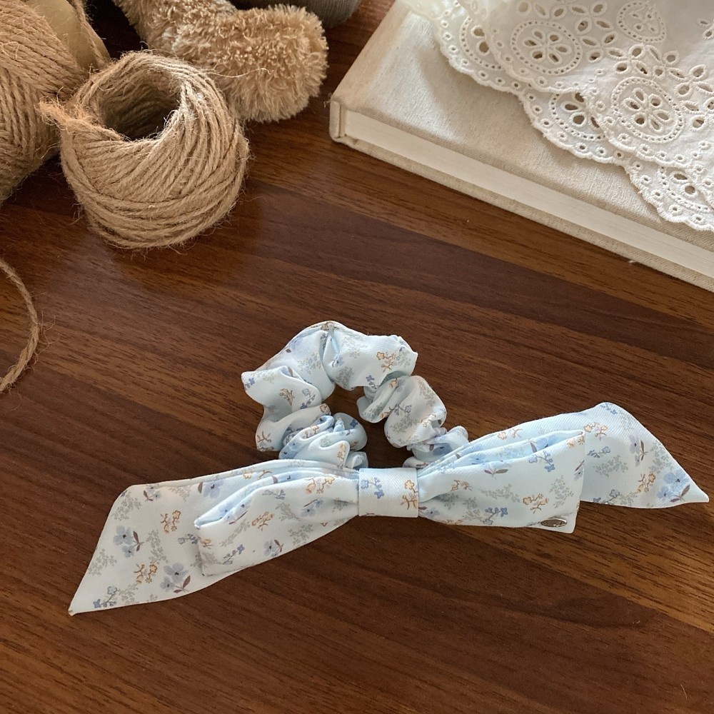 Women's Spring Cloth Bowknot Hair Tie in Navy Blue Ditsy Floral