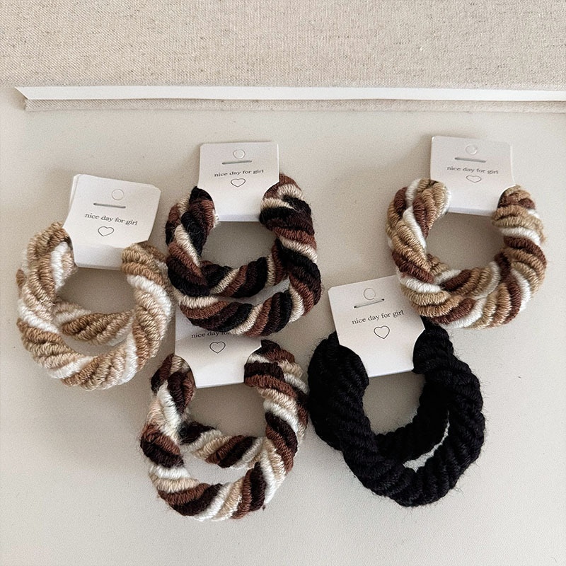 Women's Autumn Winter Thickened Yarn Wrapped Hair Tie Coffee Milk Color Block
