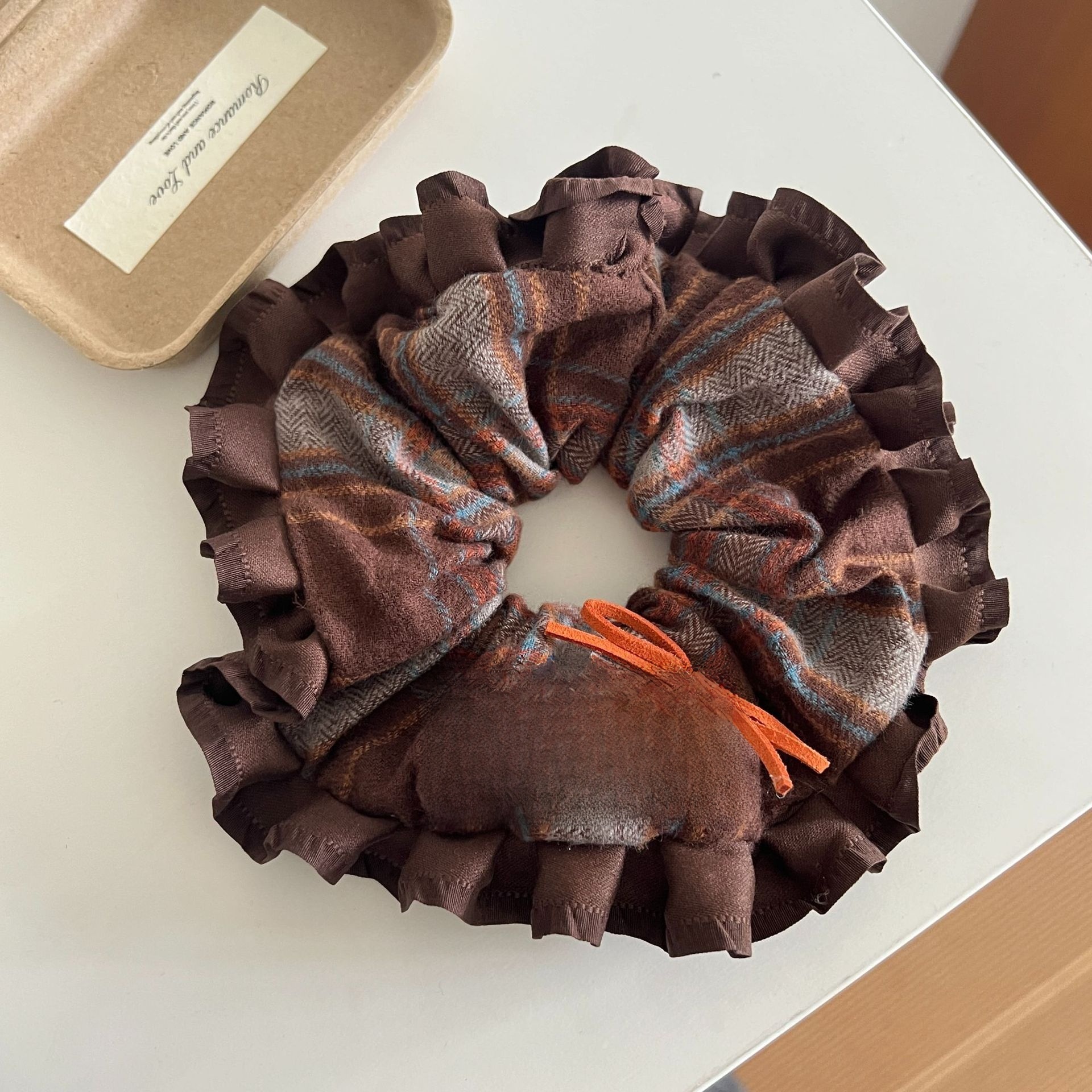Girls Preppy College Style Cloth Hair Tie Scrunchie Coffee Plaid