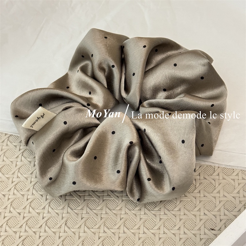Women's Simple Summer Cloth Hair Tie Scrunchie Grey Polka Dots