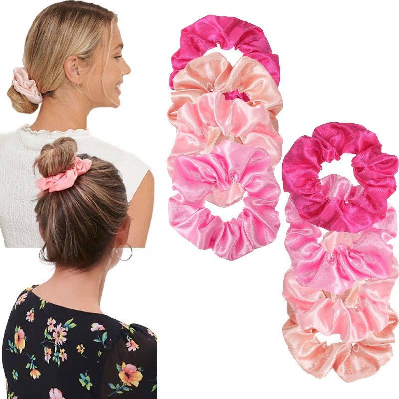 Women's Elegant Satin Scrunchie Winter Hair Accessory Solid Pink