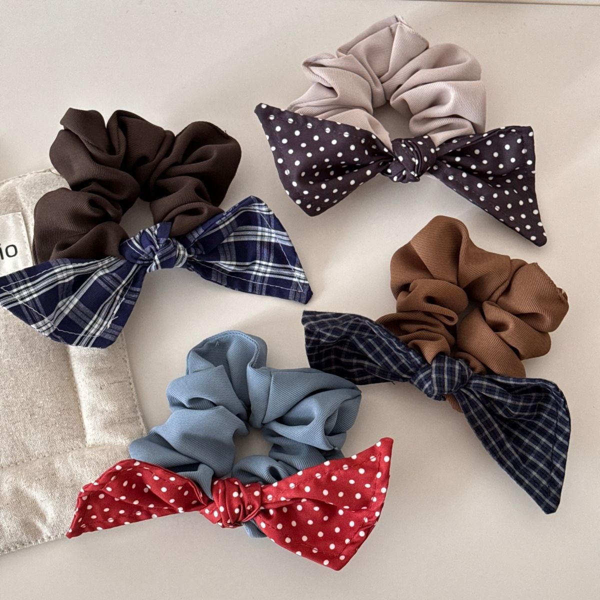 Women's High-End Polka Dot Plaid Butterfly Knot Large Elastic Hair Ties