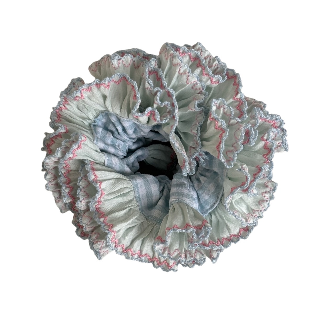 Women Daily Vintage Ruffled Bow Cloth Hairband Plaid Pink Blue