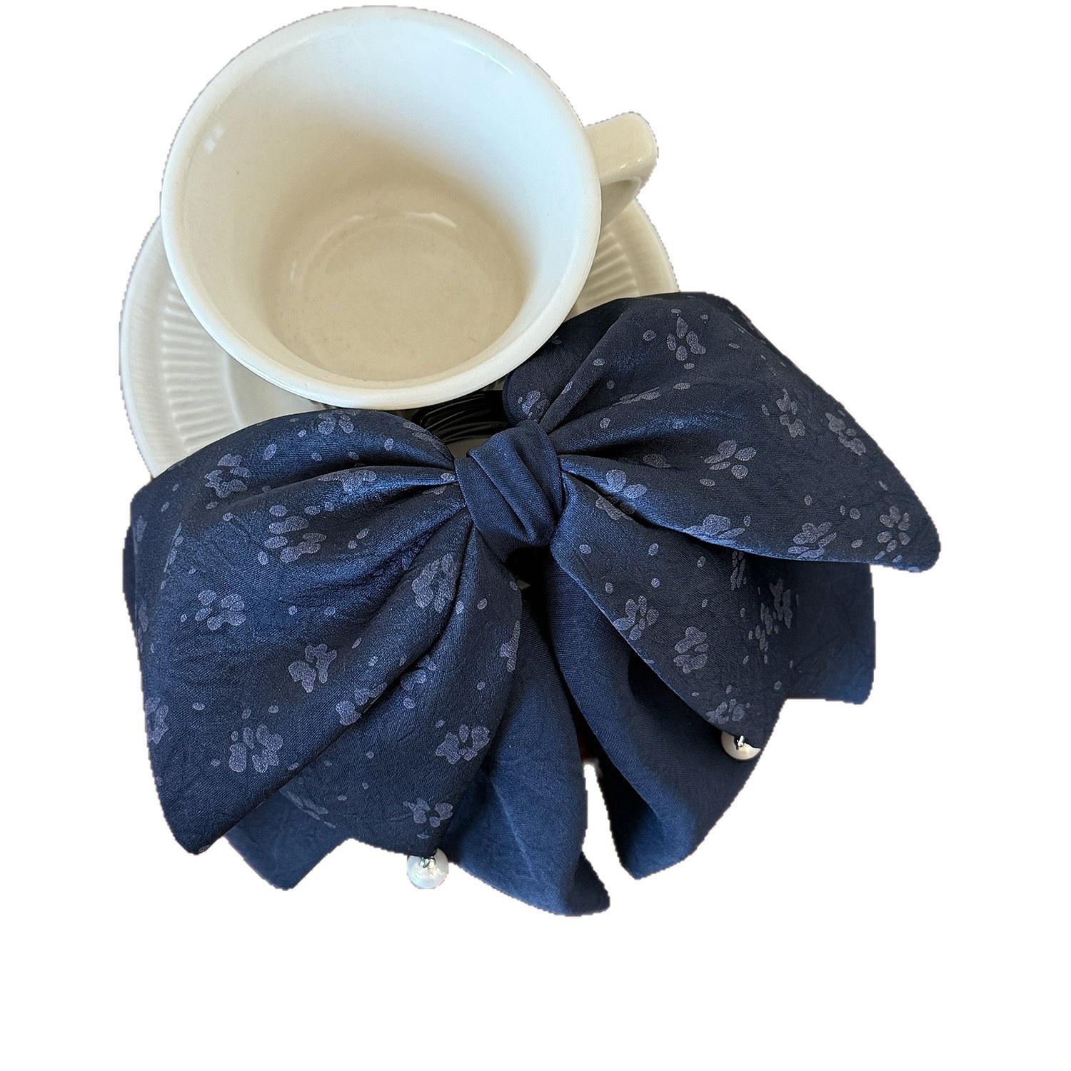 Women's Vintage Print Silk Ribbon Bowknot Hair Clip for Low Ponytail