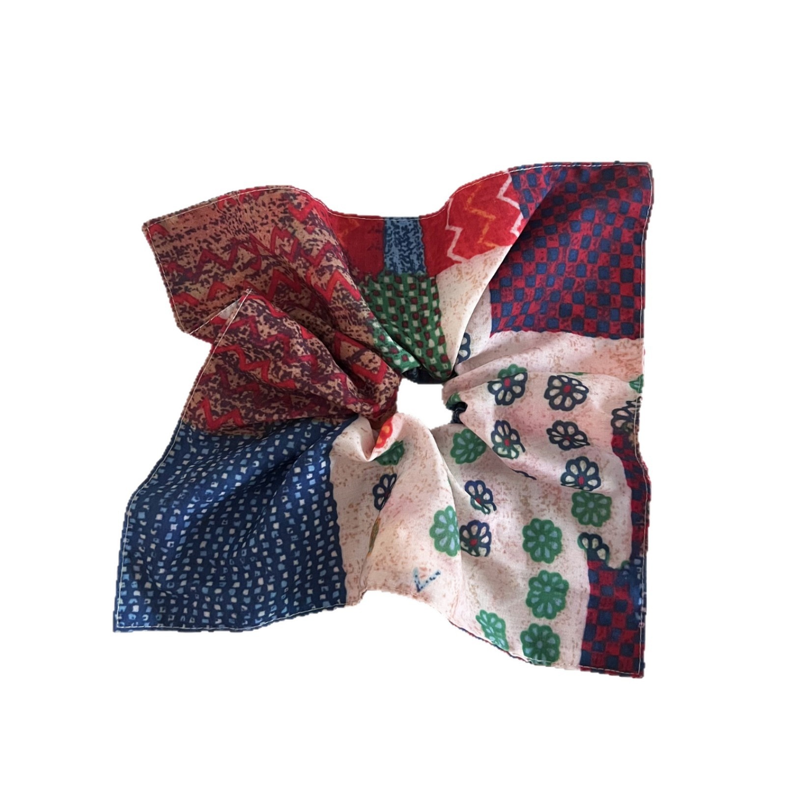 Women's Holiday Cloth Scarf Knot Hair Tie Vintage Floral Plaid