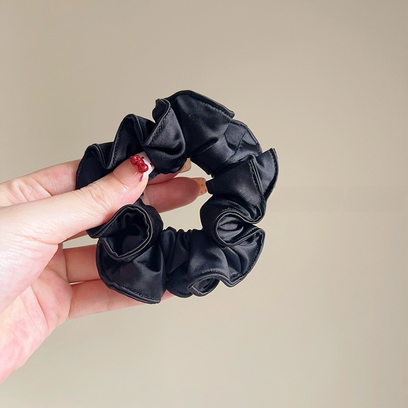 Women's Autumn Smooth Satin Hair Tie Scrunchie Solid Black Red Coffee