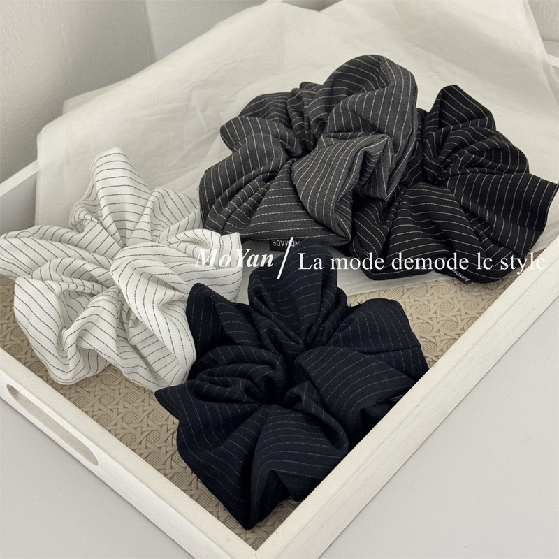 Women's Large Striped Fabric Hair Band Elastic Casual Ponytail Holder