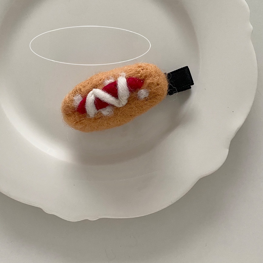 Women's All-Season Felt Hair Clip Tie Cartoon Teddy Dog Hot Dog Bun