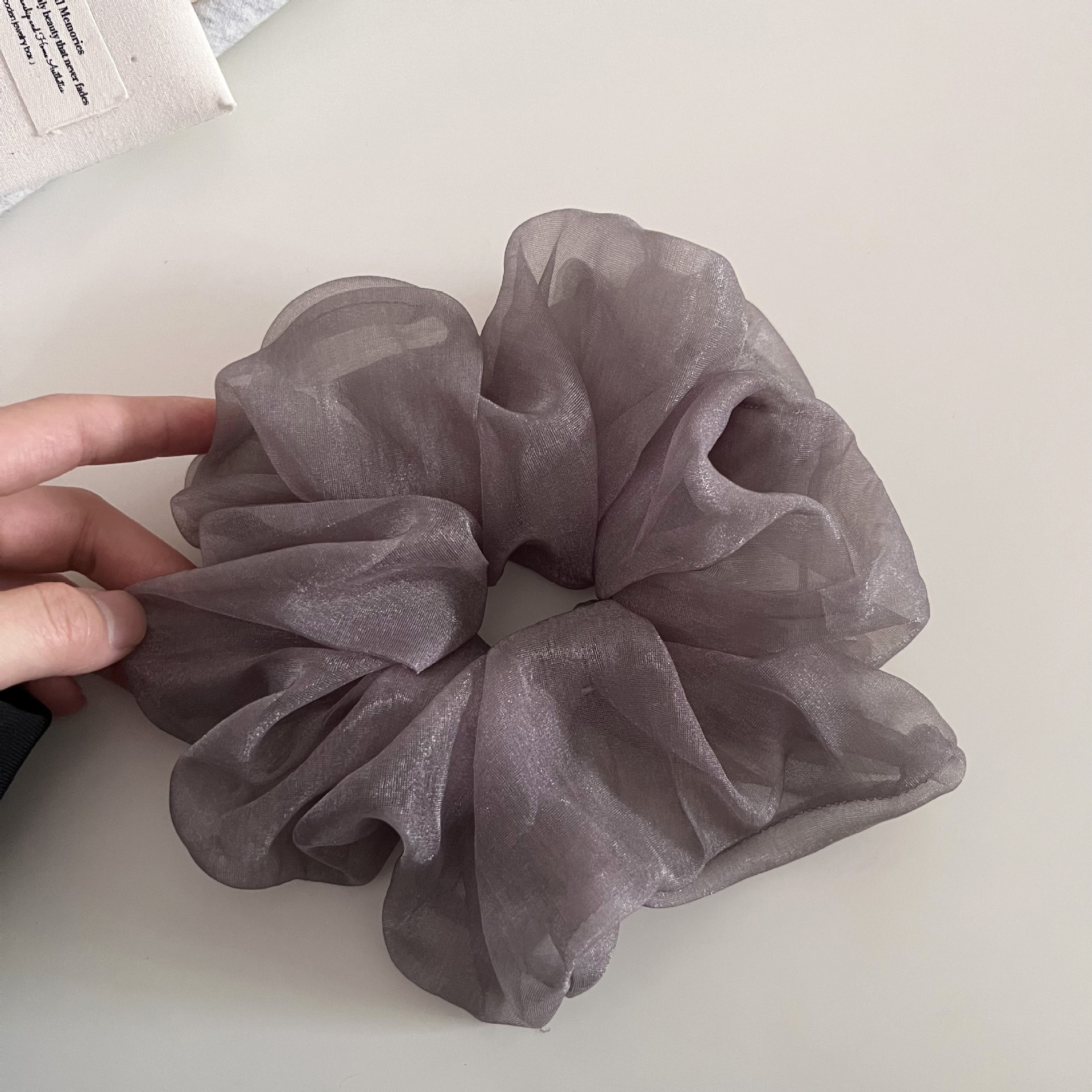 Women's Sheer Gauze Large Bow Hairband Low Bun Pearl Hair Tie Solid Color